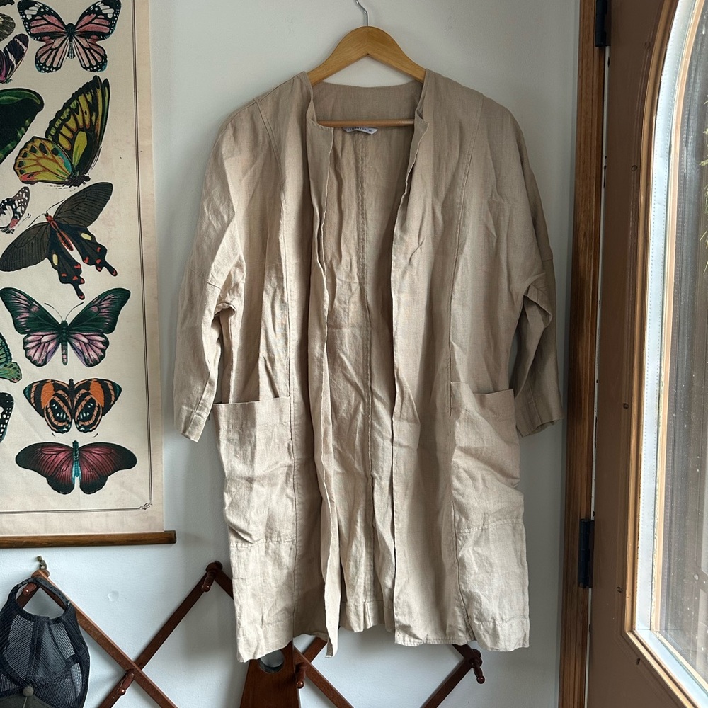 Linenfox Linen Light Brown Open Cardigan